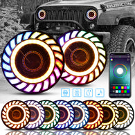 7" RGB 3D LED Lens Halo Rotating Headlights For 1997-2023 Jeep Wrangler TJ LJ JK JKU JL JLU (2pcs/set)