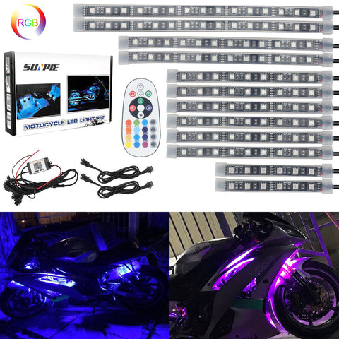 Sunpie 12 pcs motorcycle LED Light Kit Strips with Bluetooth Remote