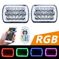 RGB Halo Rectangle 5x7 Headlights for Jeep YJ XJ GMC Ford Truck Van