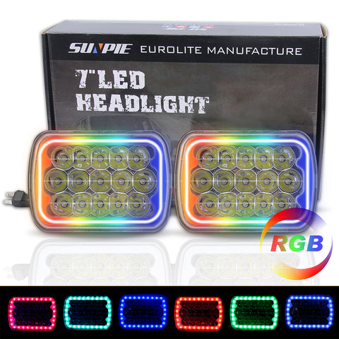 Sequential RGB Halo 5x7 LED Headlights for 1984-2001 Jeep YJ XJ GMC Ford Truck (2pcs/set)