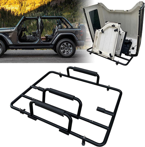 SUNPIE Upgraded Sliding Hard Top Carrier Freedom Panel Storage Rack Compatible with Jeep Wrangler 1987-2023 YJ TJ JK JKU JL JLU  Movable Cart with Suction Cup to Fix Rear Window