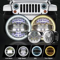 7" LED Headlights Halo White DRL & Amber Turn Signal + 4" Fog Lights for 1997-2018 Jeep Wrangler TJ LJ JK JKU