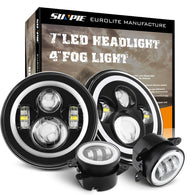 Sunpie 7" White DRL/Amber Turn Signal halo Headlights/4" Fog Light combo set