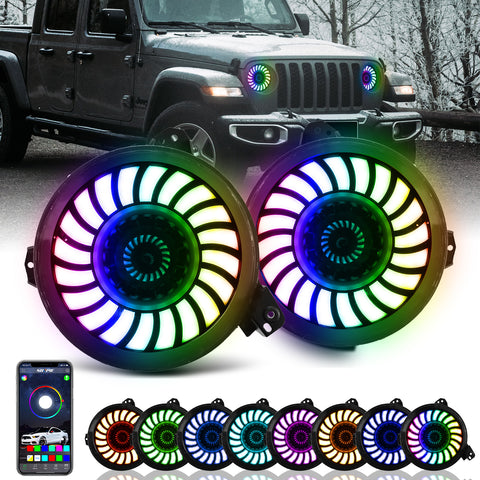 9"Rotating Series 3D LED Lens Halo Headlights with Turn Signal For 2018-2023 Jeep Wrangler JL JLU & Jeep Gladiator JT (2pcs/set)