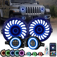 9" RGBW 3D LED Lens Halo Headlights + 4" RGBW Fog Lights Combo Kits for 2018-2023 Jeep Wrangler JL JLU & Jeep Gladiator JT