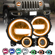 9"RGBW LED Headlights +4"RGBW LED Fog Lights for Jeep Wrangler JL JLU Jeep Gladiator JT