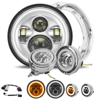 7" LED Headlights & 4" LED Passing Lights & Mounting brackets with Halo DRL Turn Signal For Harley