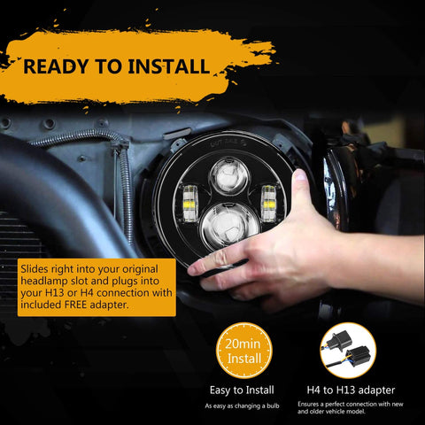 1px7" Round CREE LED Headlights for Jeep Wrangler JK TJ LJ CJ Rubicon Sahara Willys Hummer H1 H2