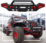 Jeep Wrangler Textured Black Front Bumper with 5 LED lights & 2 D-Rings & Winch Plate