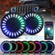 7" 3D RGB-W Halo Headlights for 1997-2023 Jeep Wrangler TJ LJ JK JKU JL JLU(Chrome/Black) (2pcs/set)