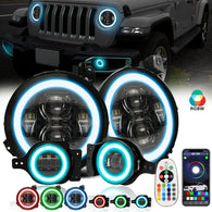 9" RGB-W Halo LED Headlights + 4" RGBW LED Fog Lights For  2018-2023 Jeep Wrangler JL JLU Gladiator (JT)