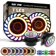 Rotating Series 7 inch RGB 3D Headlights with 4 inch RGB fog lights For 2007-2018 Jeep Wrangler JK/JKU